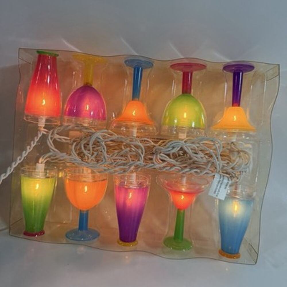 Vintage Cocktail Glasses String Lights Plastic 10 Y2k 1990s Martinin Drinks NEW